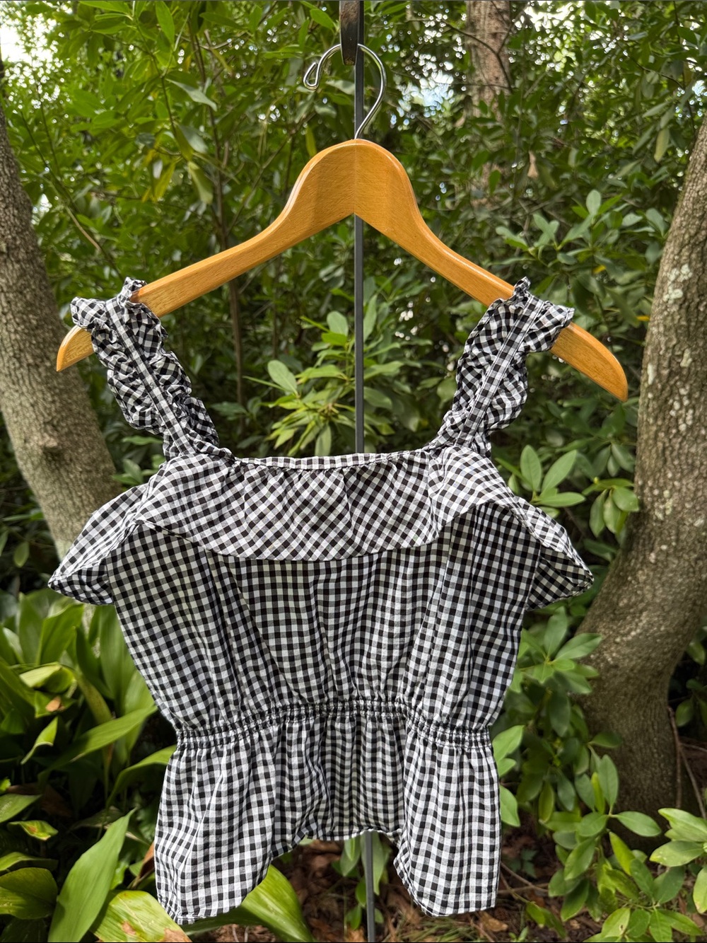 7 For All Mankind Black & White Gingham Ruffle Strap Camisole